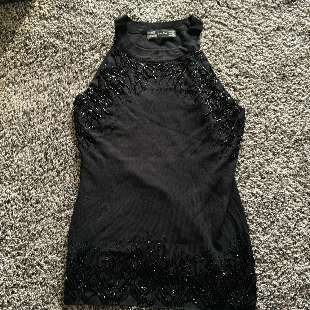 Zara black embellished beaded Tank Medium M